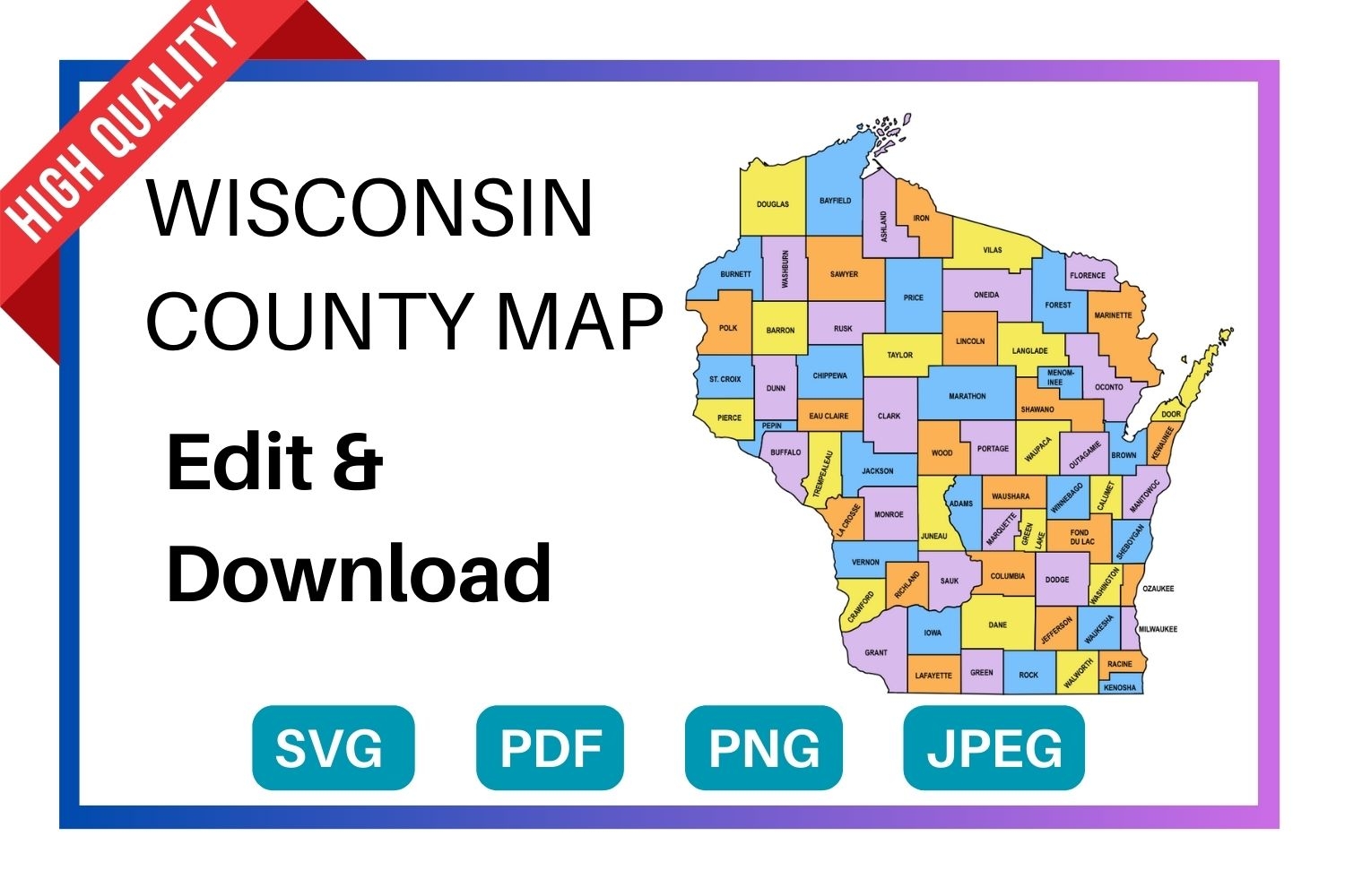 Wisconsin County Map Editable Printable State County Maps