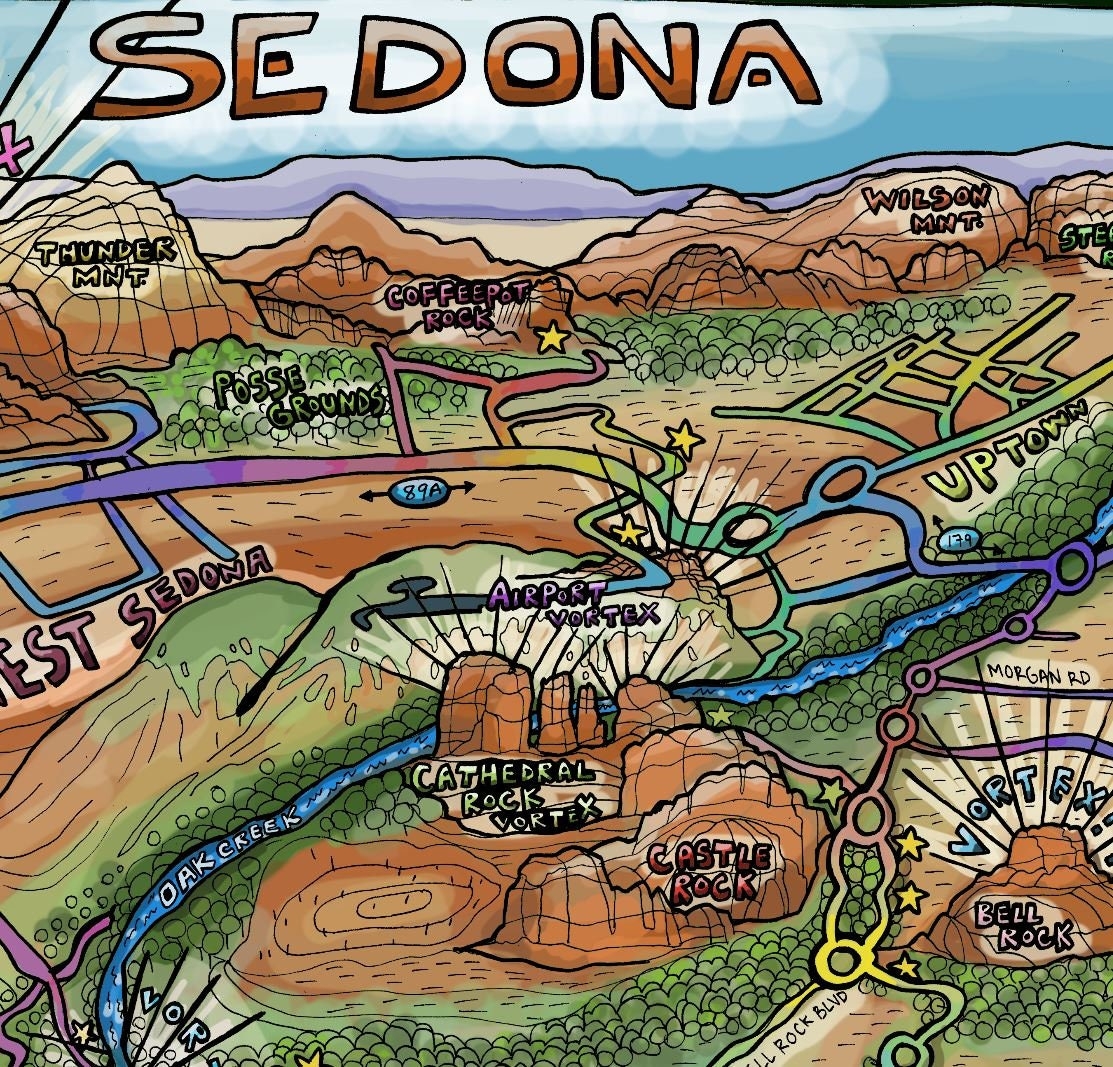 XL Sedona Map Print Illustrated By Local Artist Vortex Guide Hiking Guide Etsy