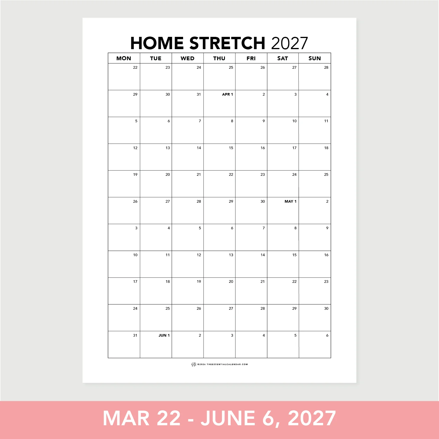1 2026 2027 Sunday Start Essential Family Calendar Copy