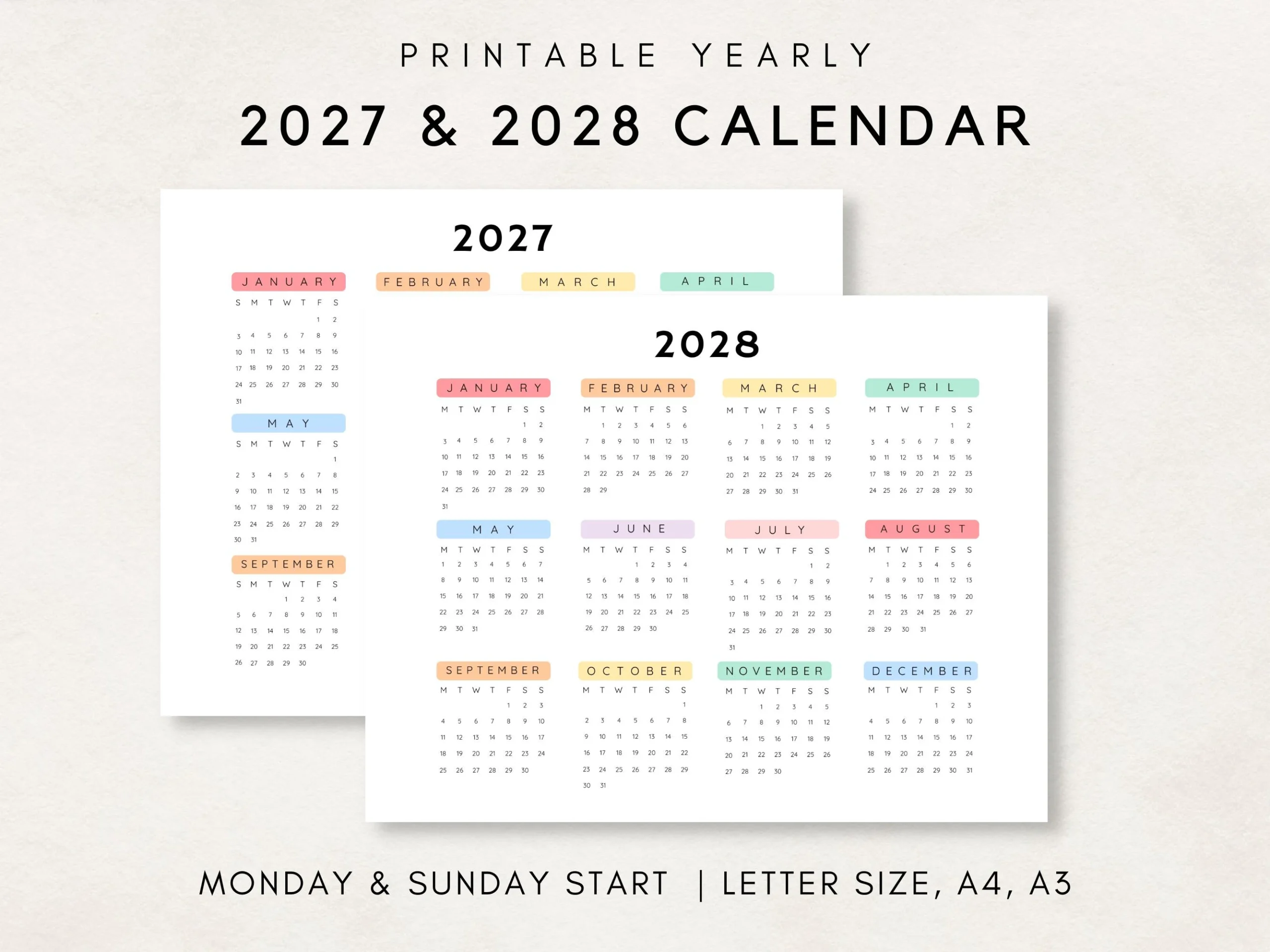 2027 2028 Yearly Calendar Printable 2027
