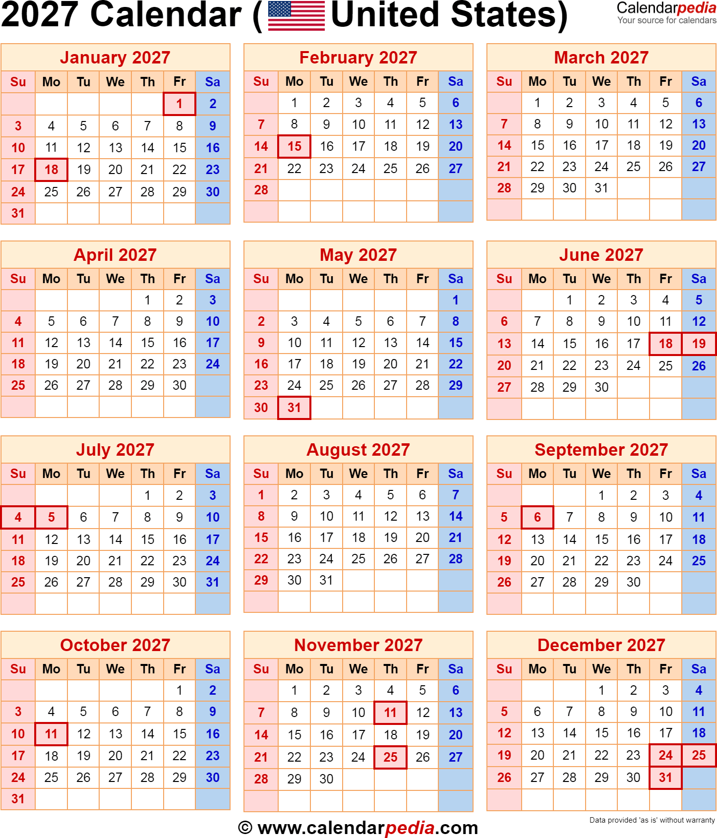 2027 Calendar 2027 Calendar