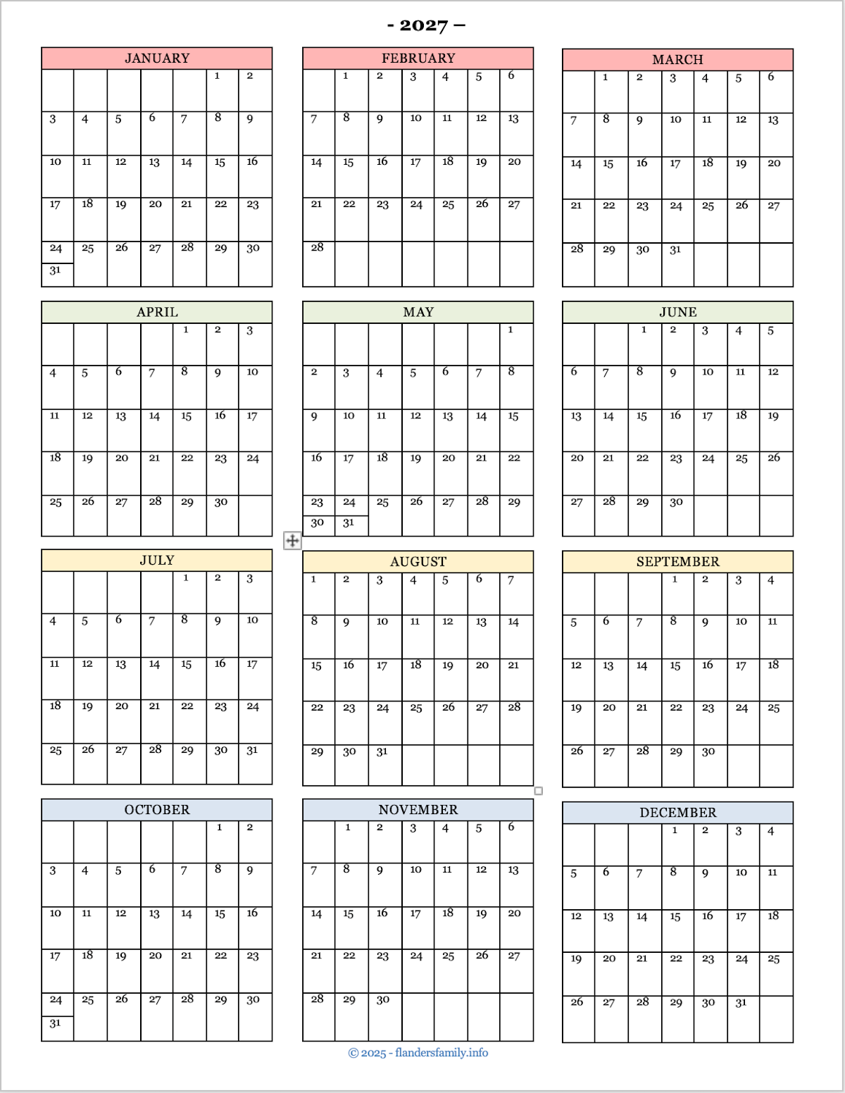 2027 Calendars 2027 Calendars