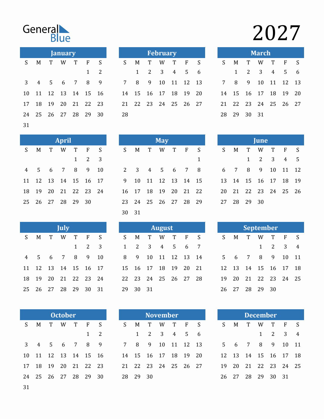 2027 Monday Start