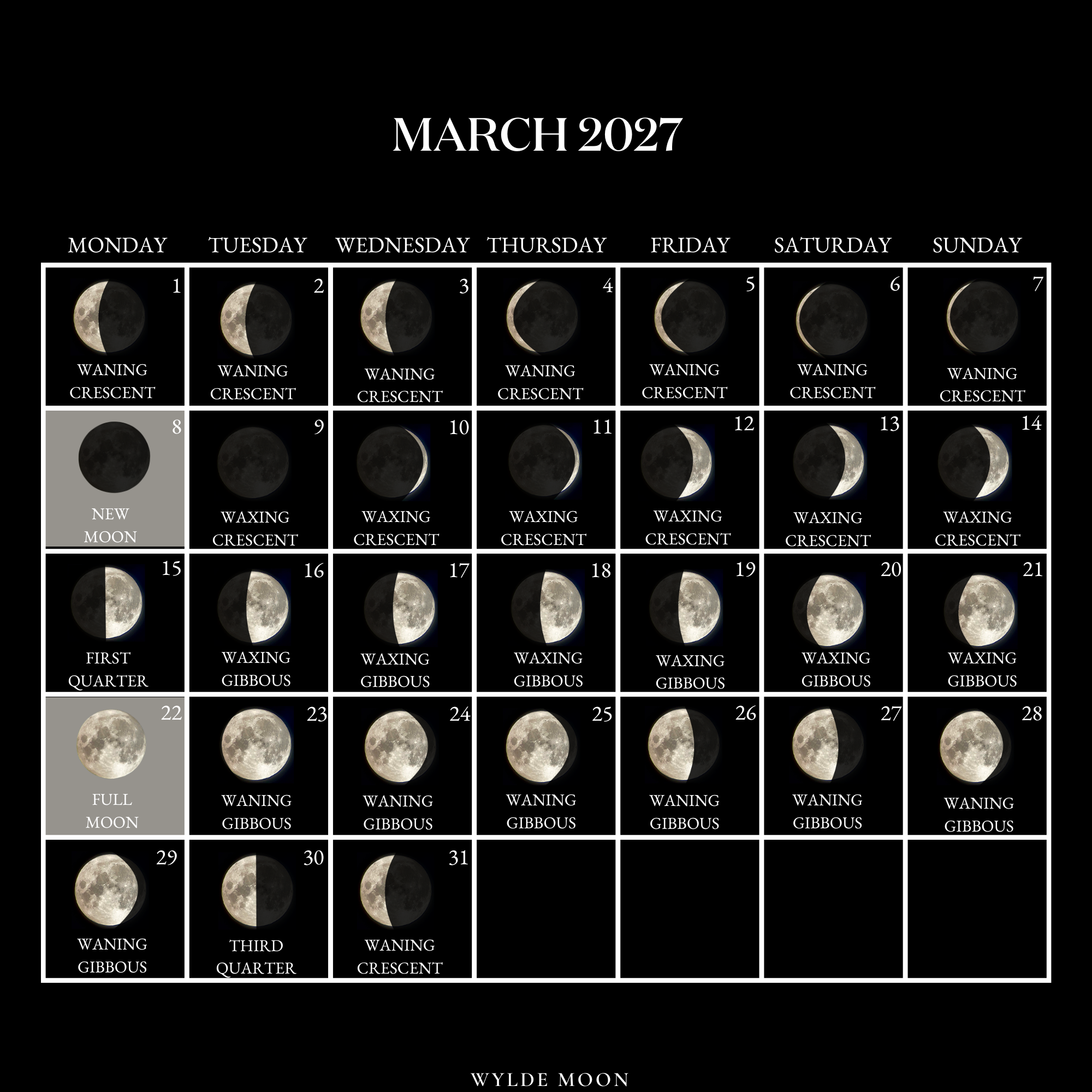 2027 Moon Calendar