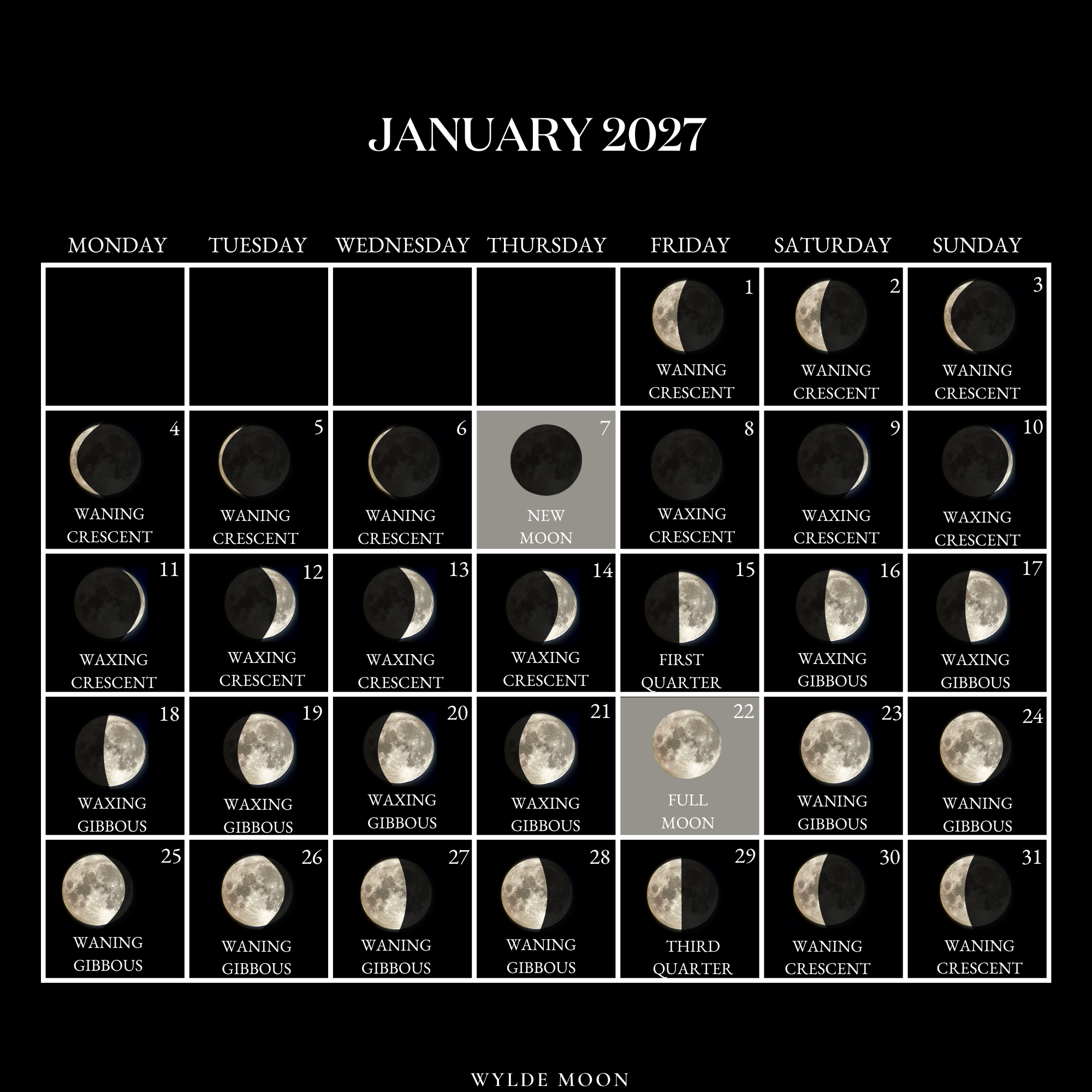 2027 Moon Calendar