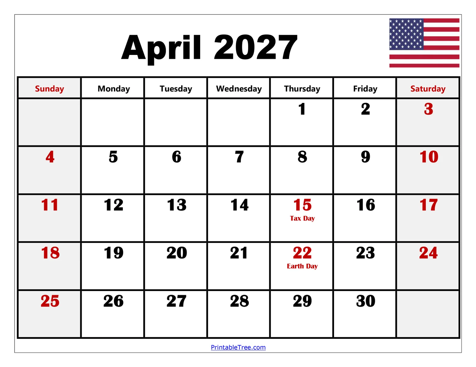 April 2027 Calendar Printable
