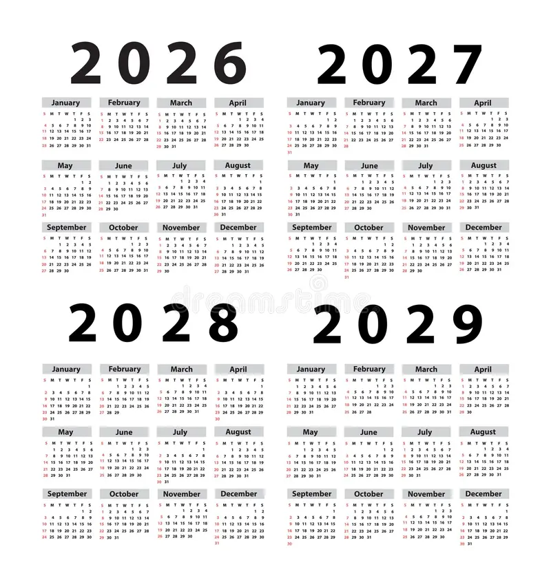 Calendar Set Starting Sunday Vector Illustration Image415075781