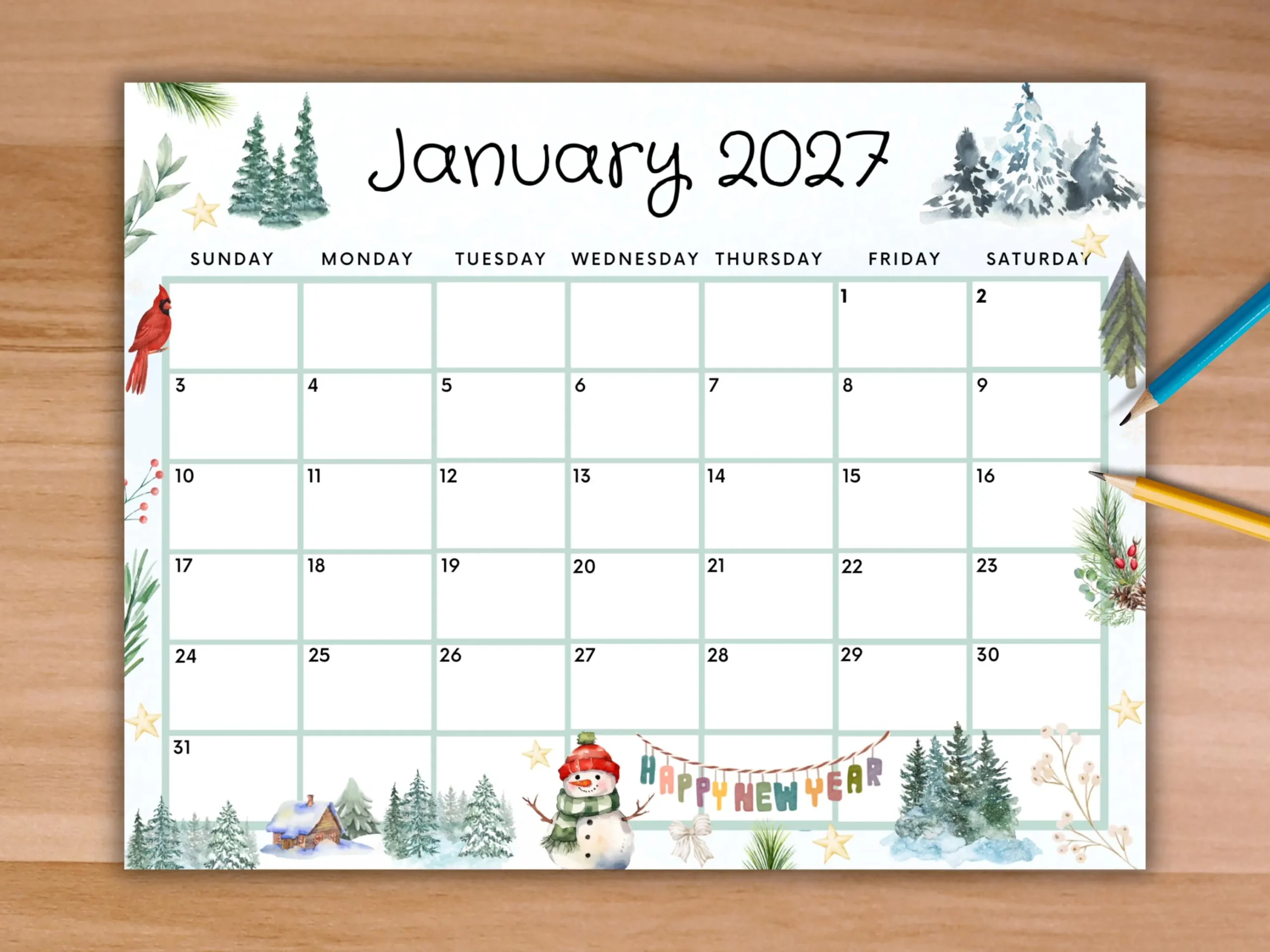 Editable January 2026 Calendar Printable