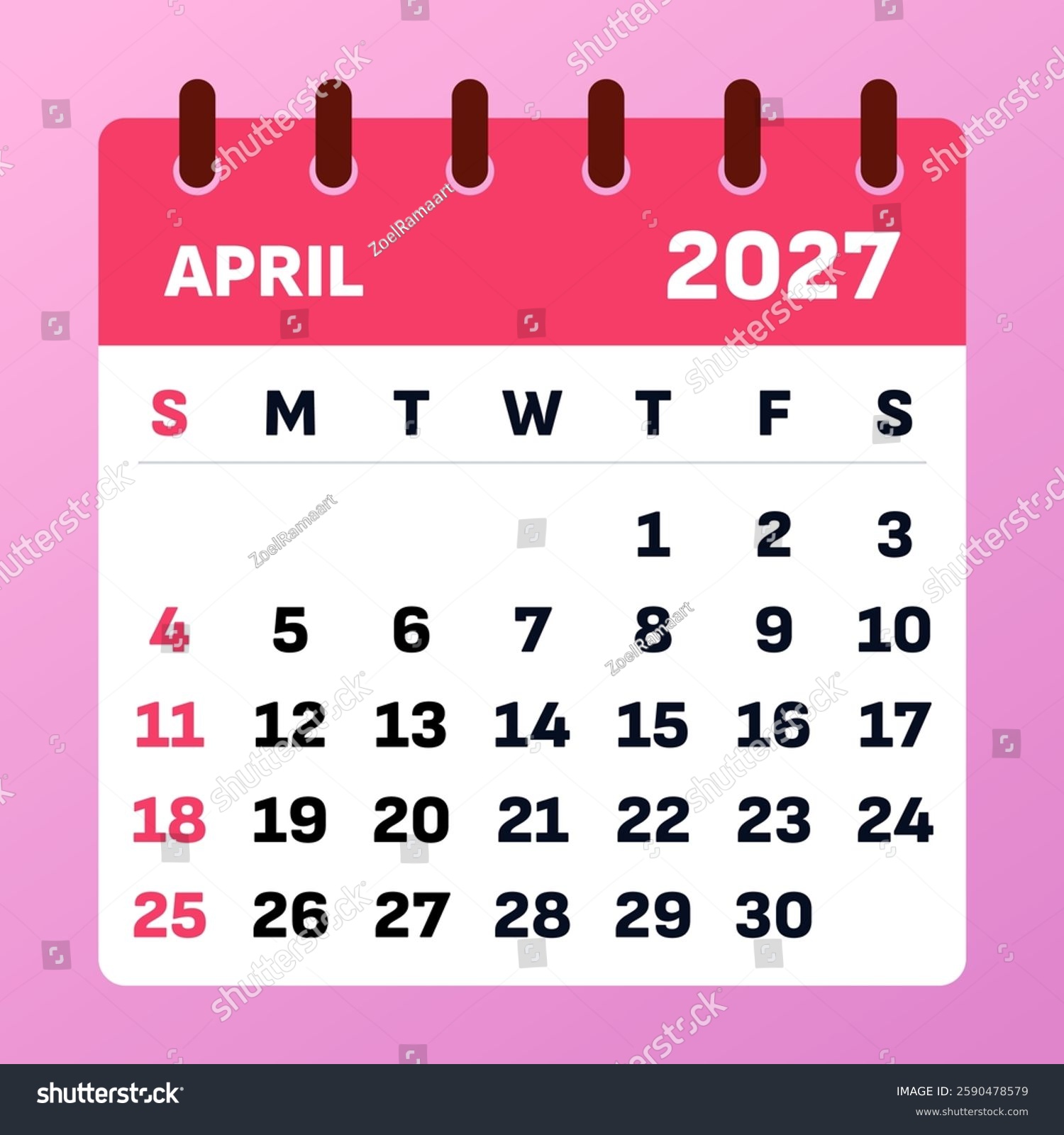 Elegant April 2027 Calendar Structured Format 2590478579