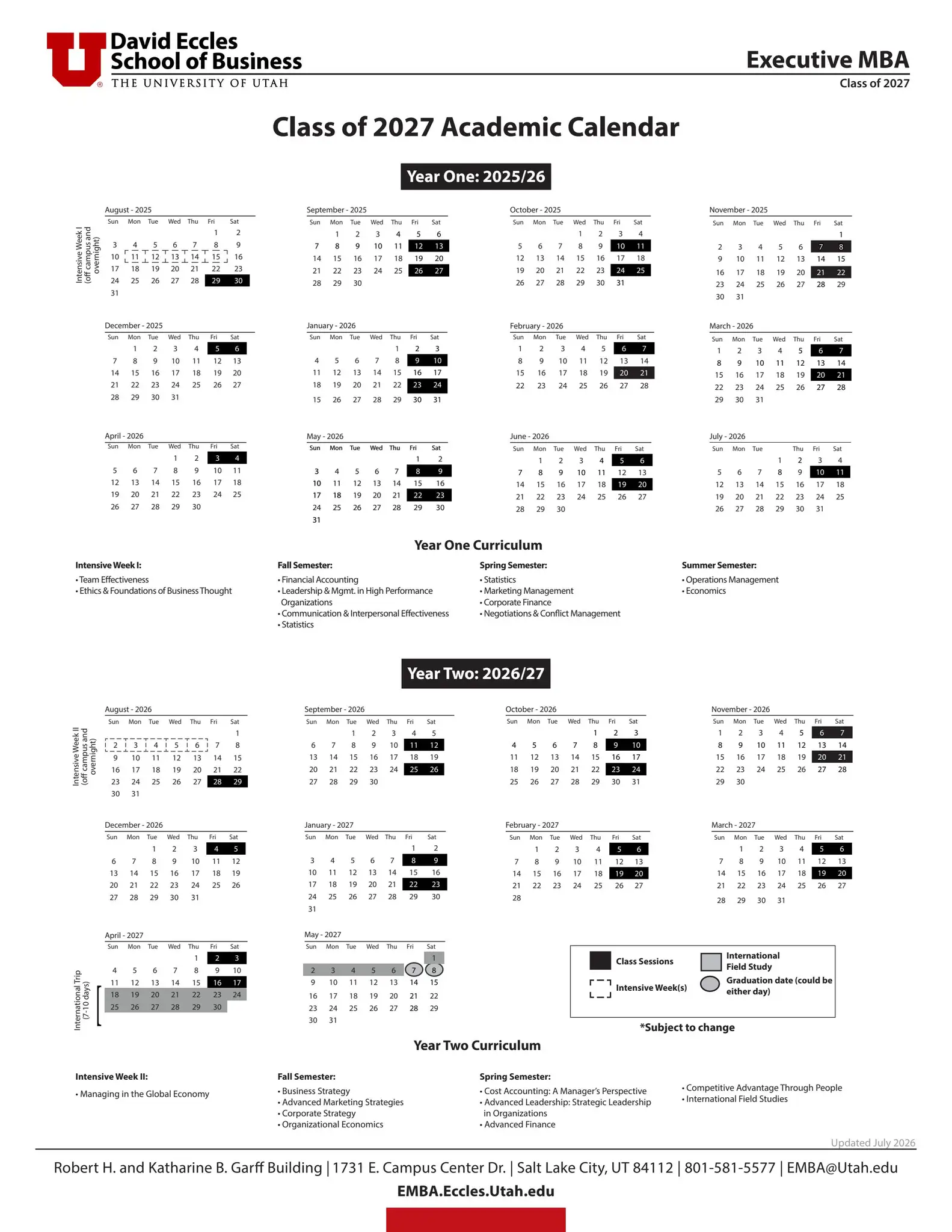 Executive Mba Class Of 2027 Academic Calendar