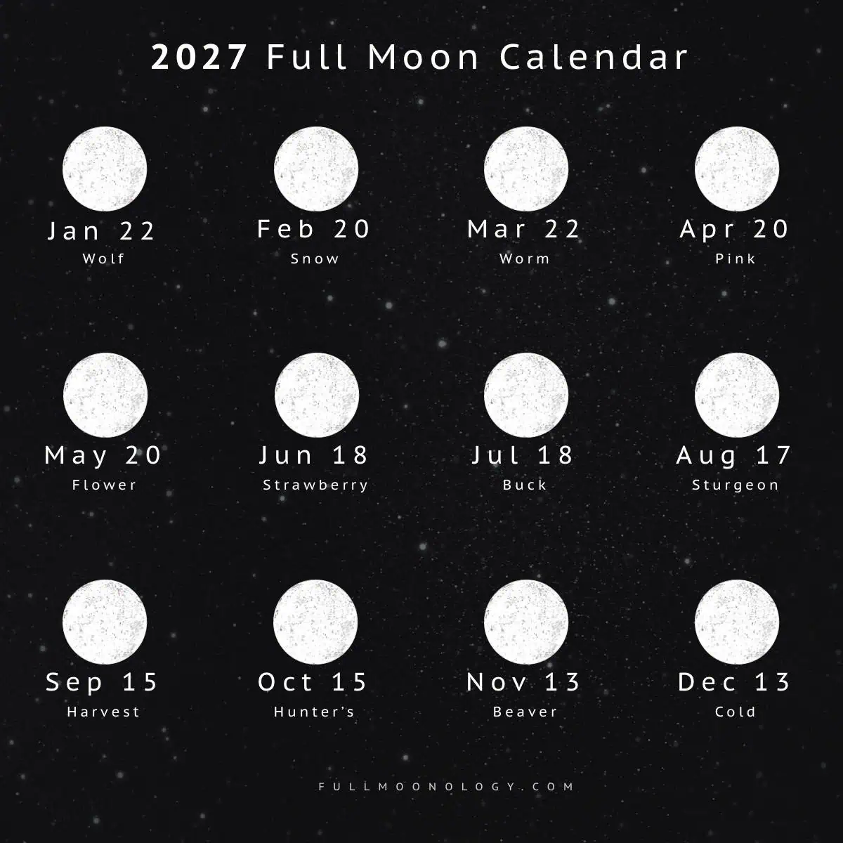 Full Moon Calendar 2027 Full Moon Calendar 2027