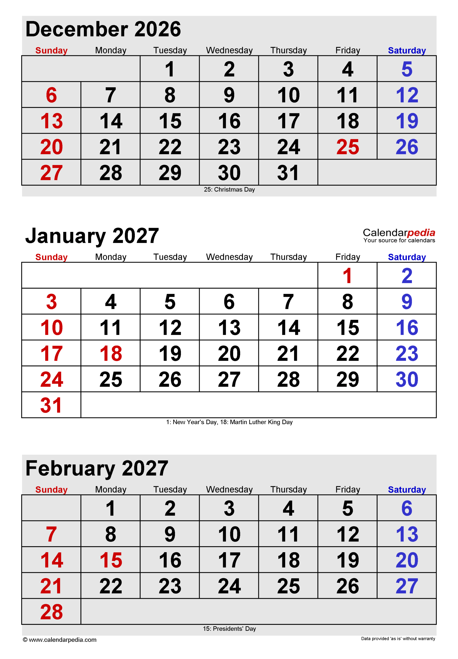January 2027 Calendar Pdf Templates