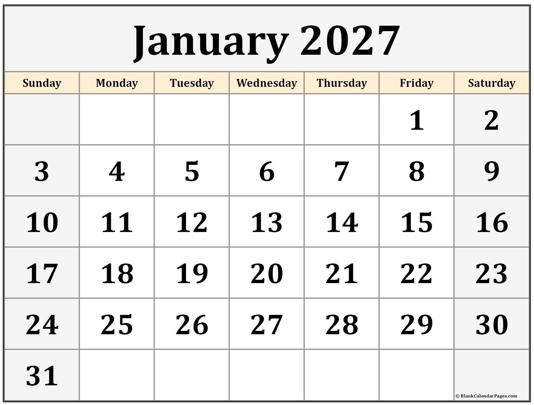 January 2027 Calendar