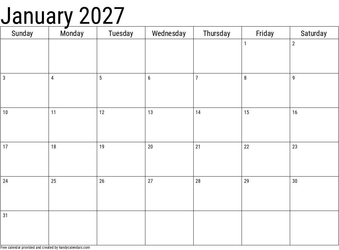 January 2027 Calendars
