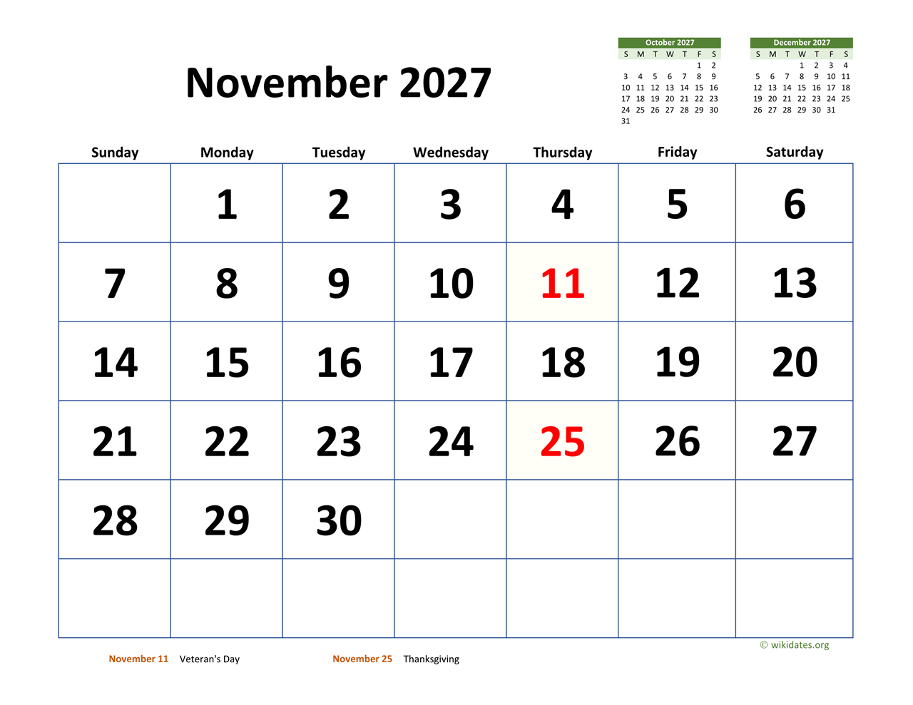 November 2027 Calendar