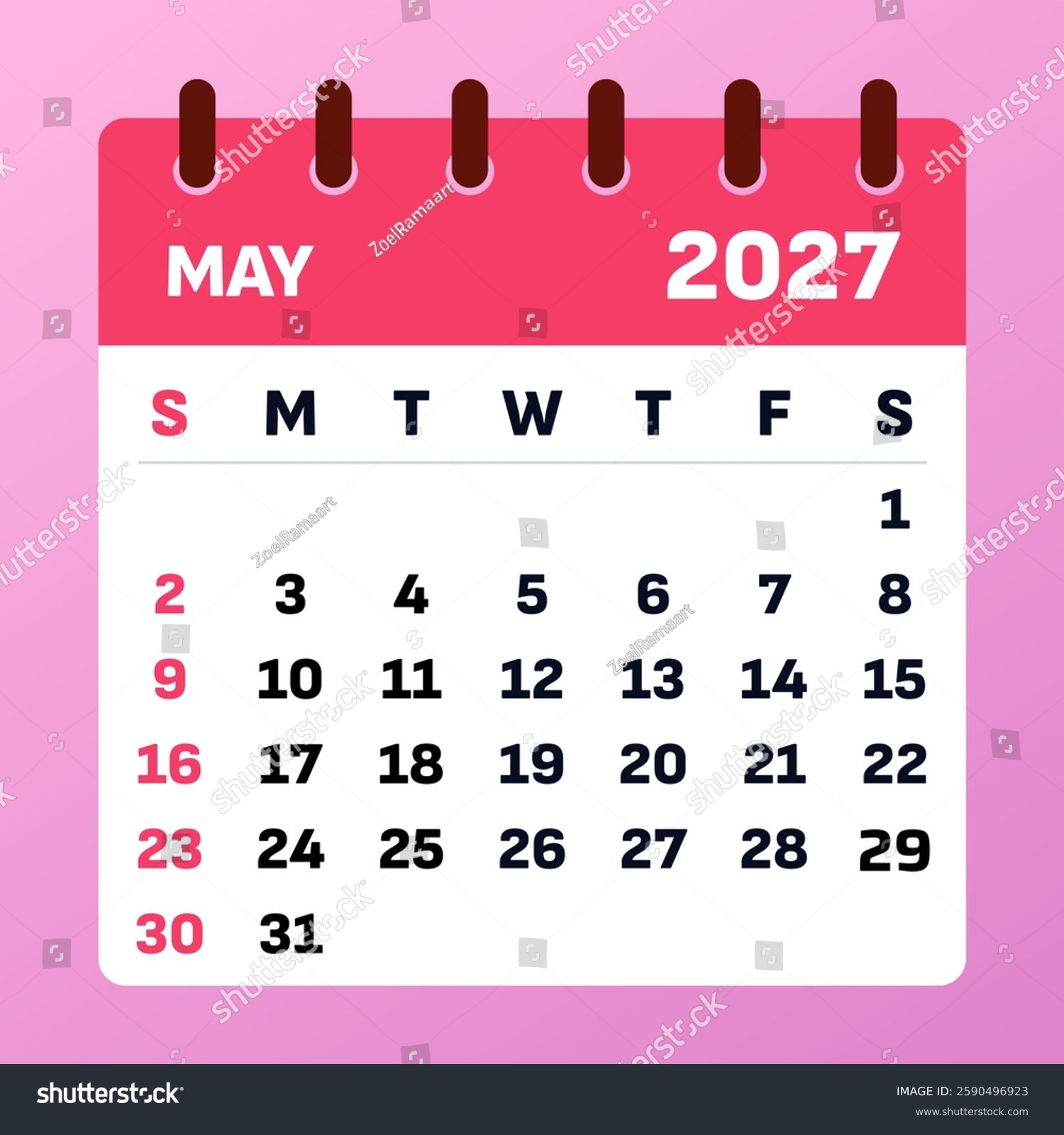 Professional May 2027 Calendar Template Clear 2590496923