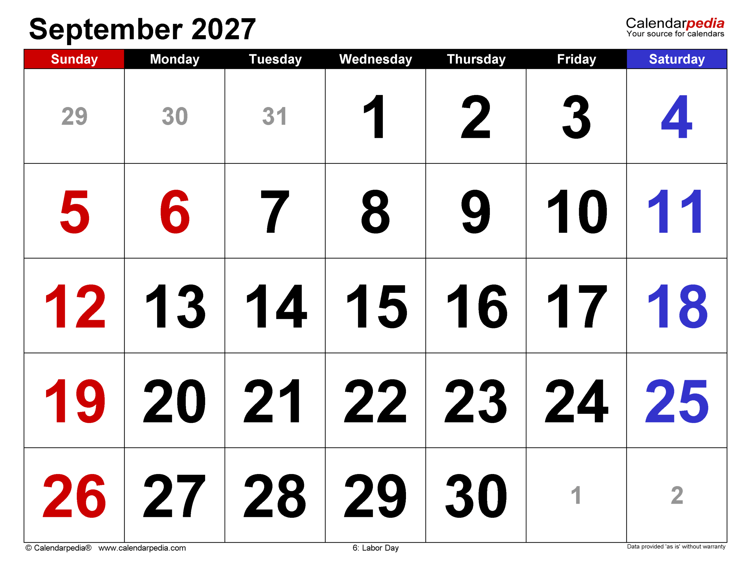 September 2027 Calendar Pdf Templates