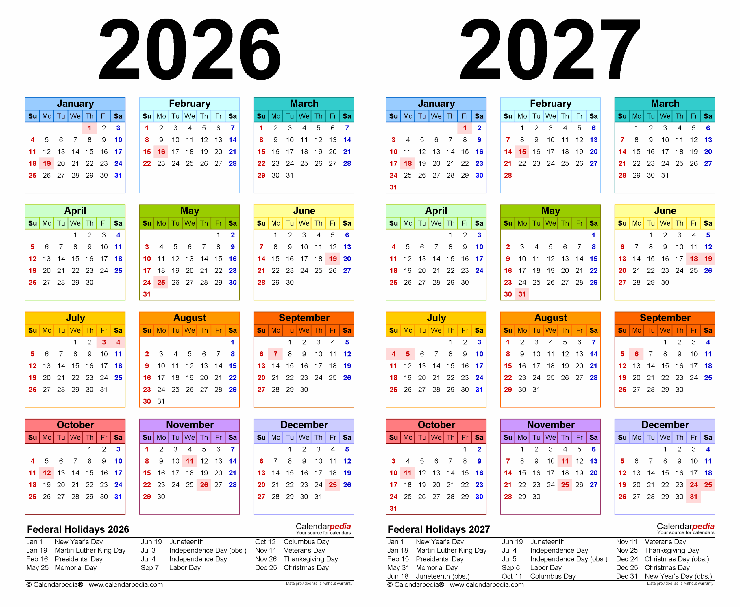Two Year 2026 2027 Calendar Pdf Templates